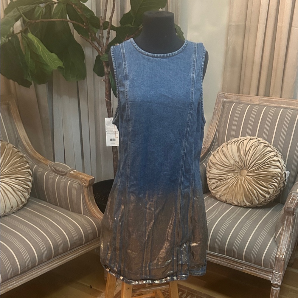 Forever 21 Blue and Gold Glitter Denim Dress